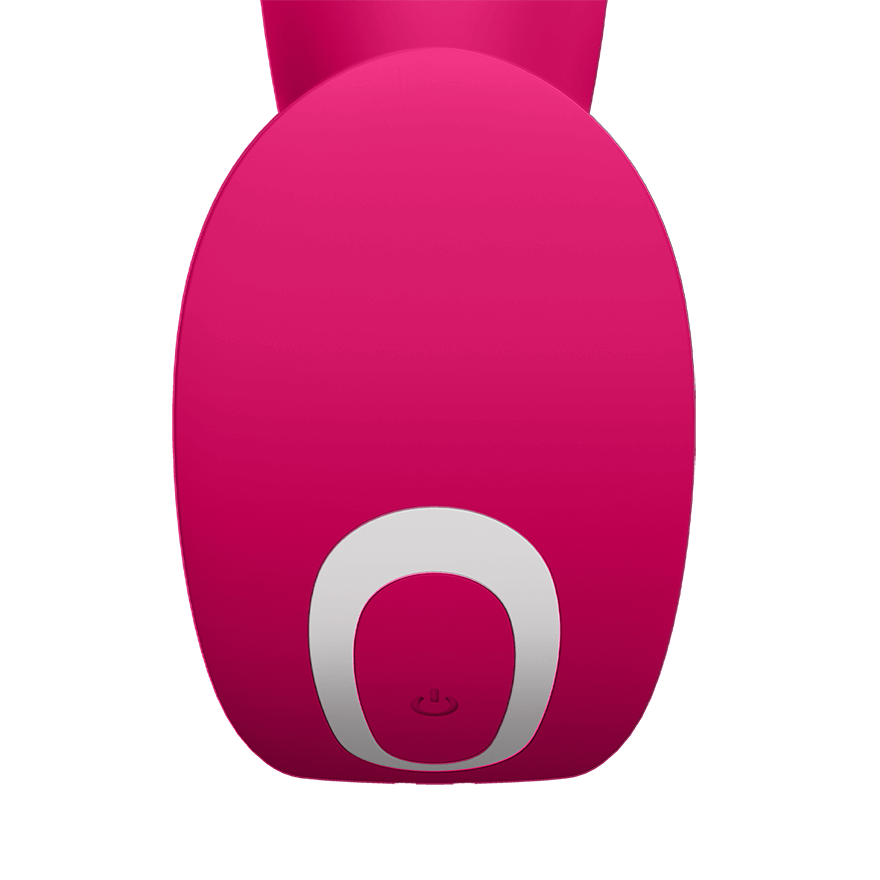 Pink wearable G-spot vibrator with a white ring and power button.