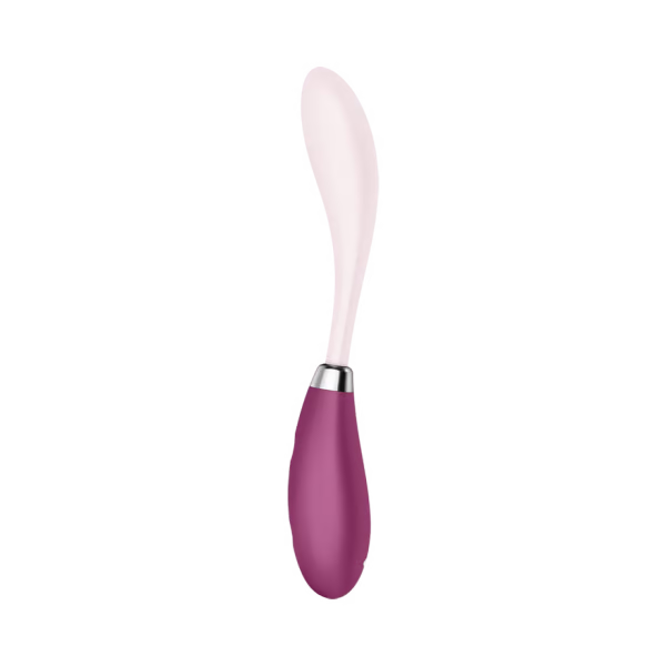 A pink and purple vibrator with a flexible head.