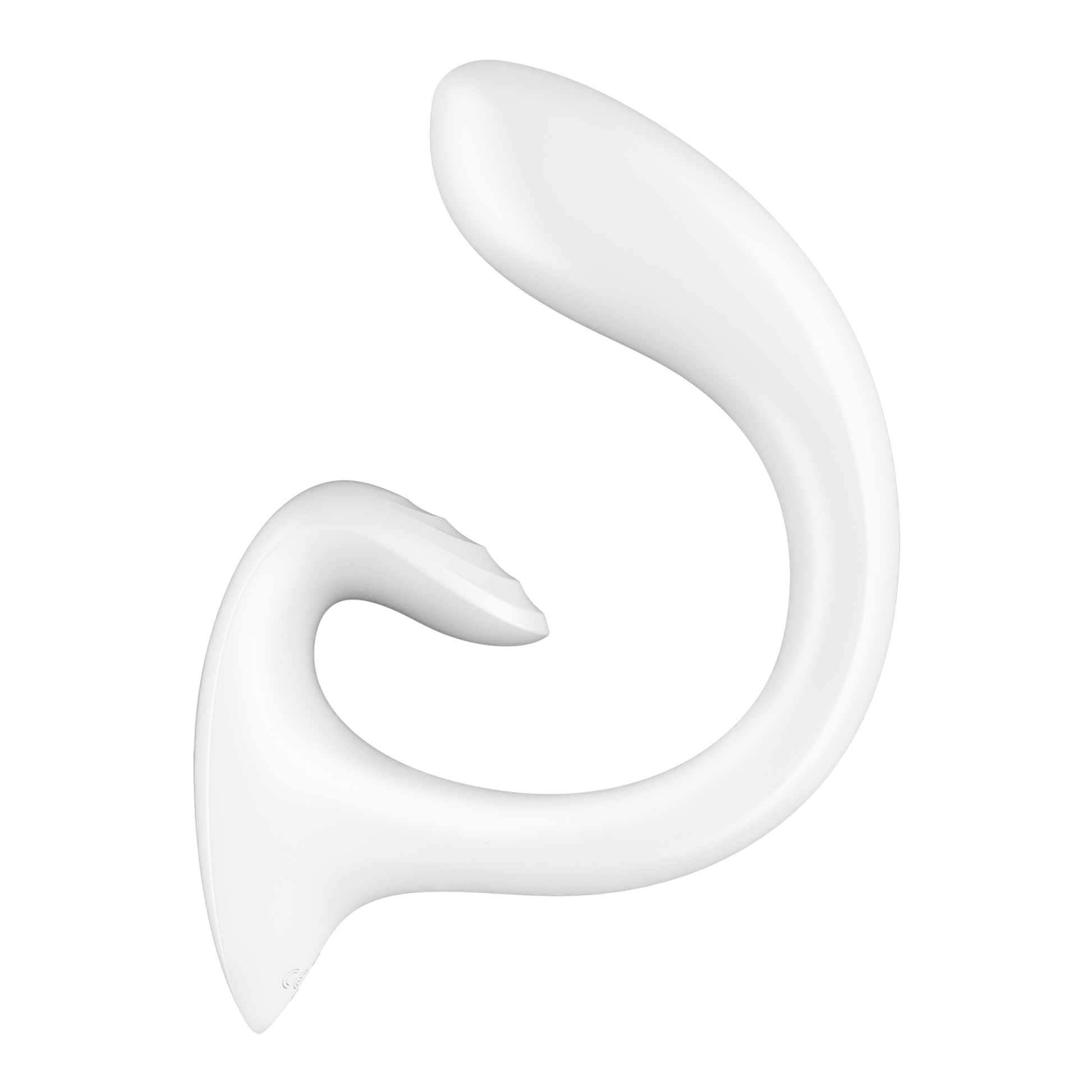 A white, curved rabbit vibrator with a smooth finish.