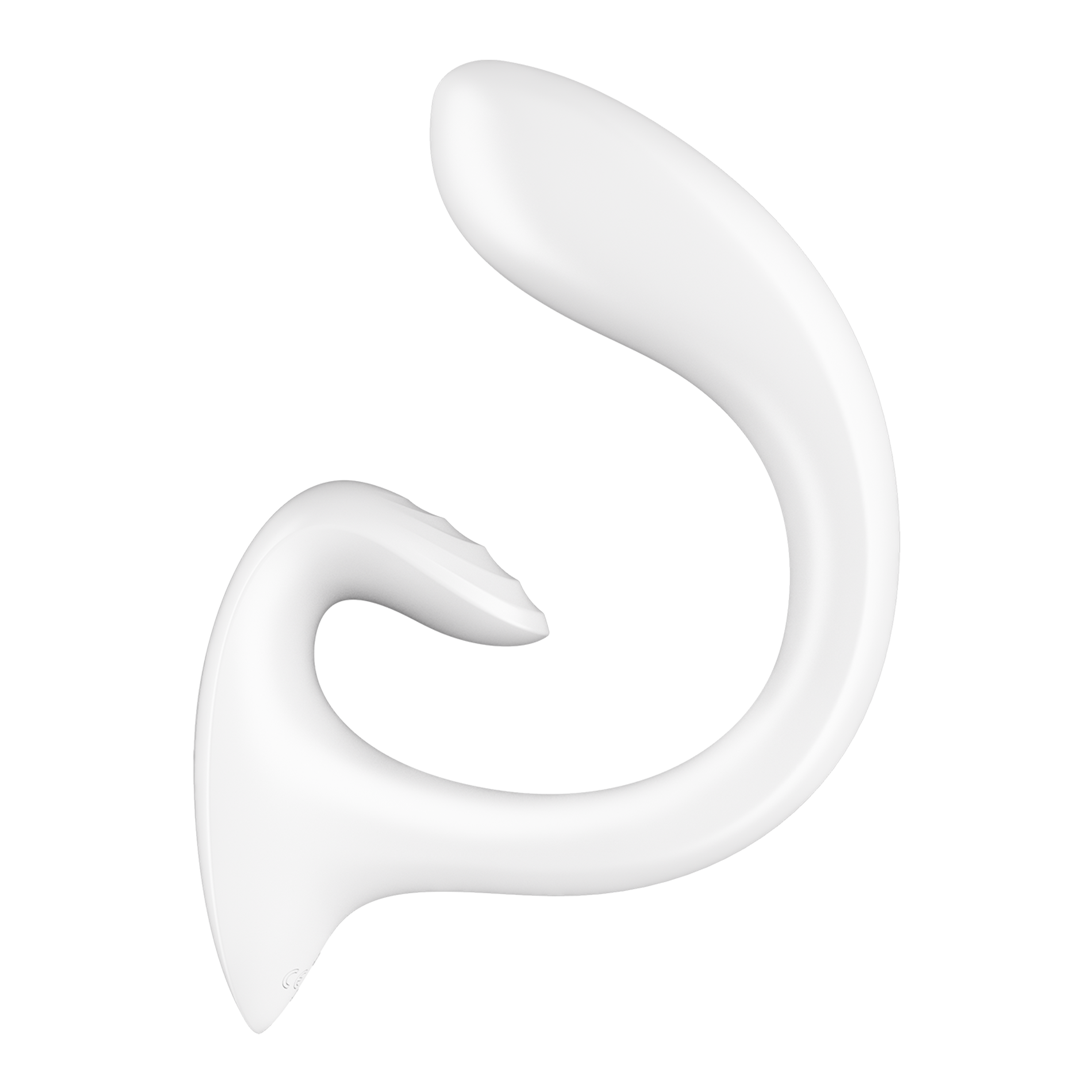 A white, curved rabbit vibrator with a smooth finish.