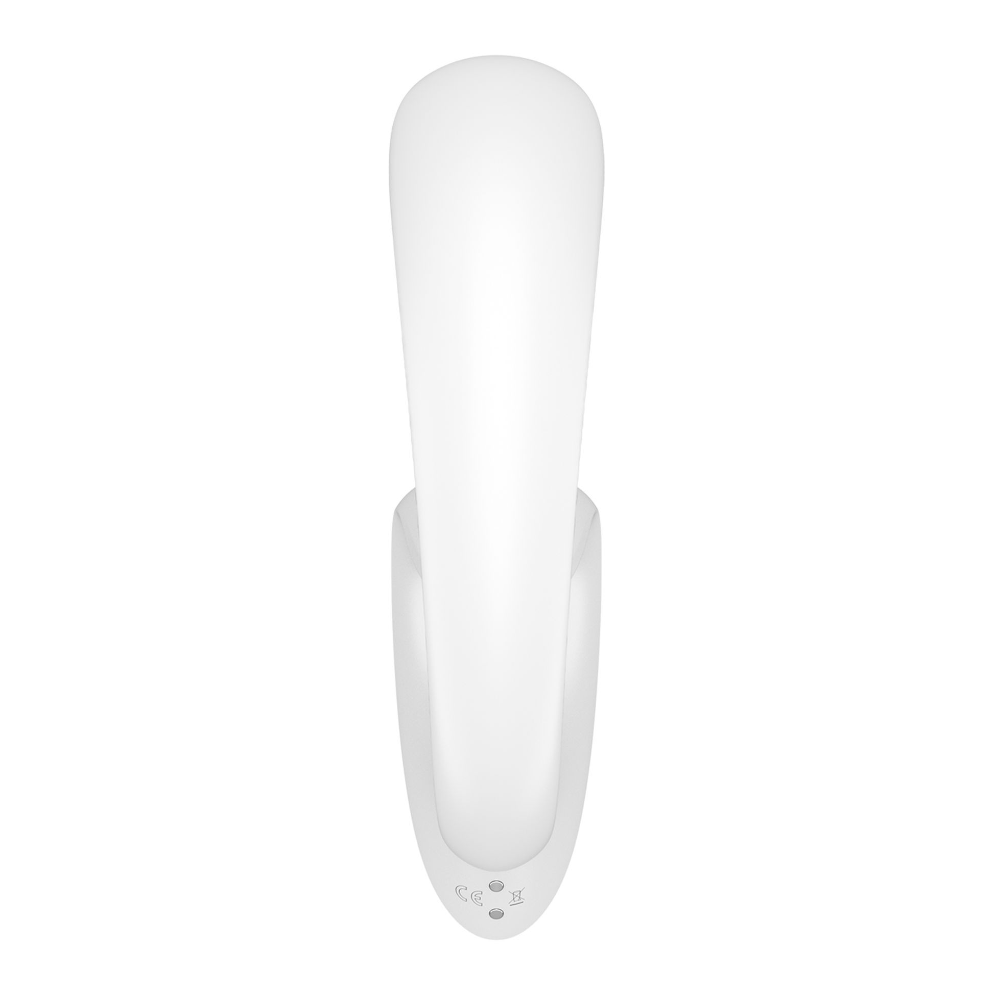 White waterproof rabbit vibrator with CE and crossed-out bin symbols.
