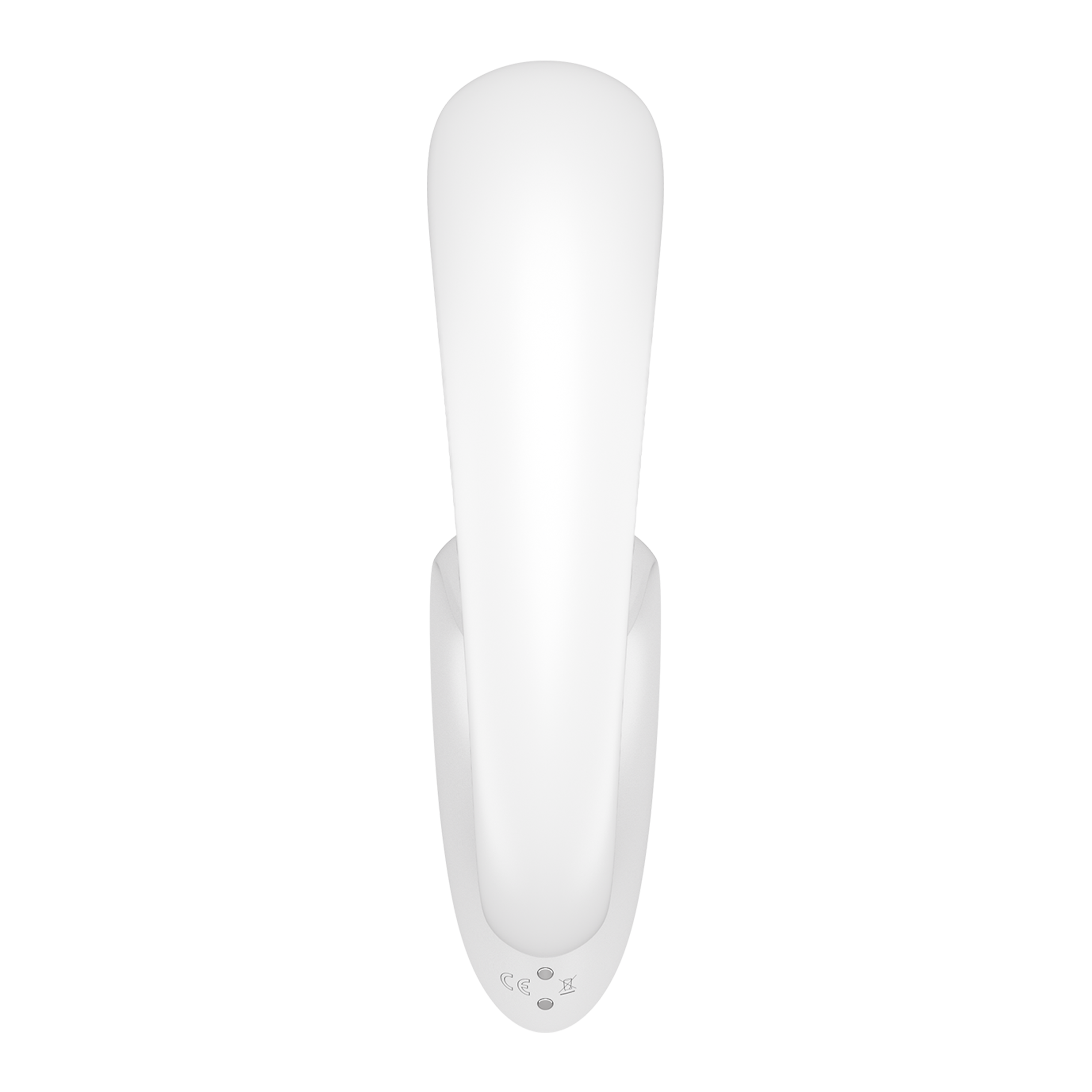 White waterproof rabbit vibrator with CE and crossed-out bin symbols.