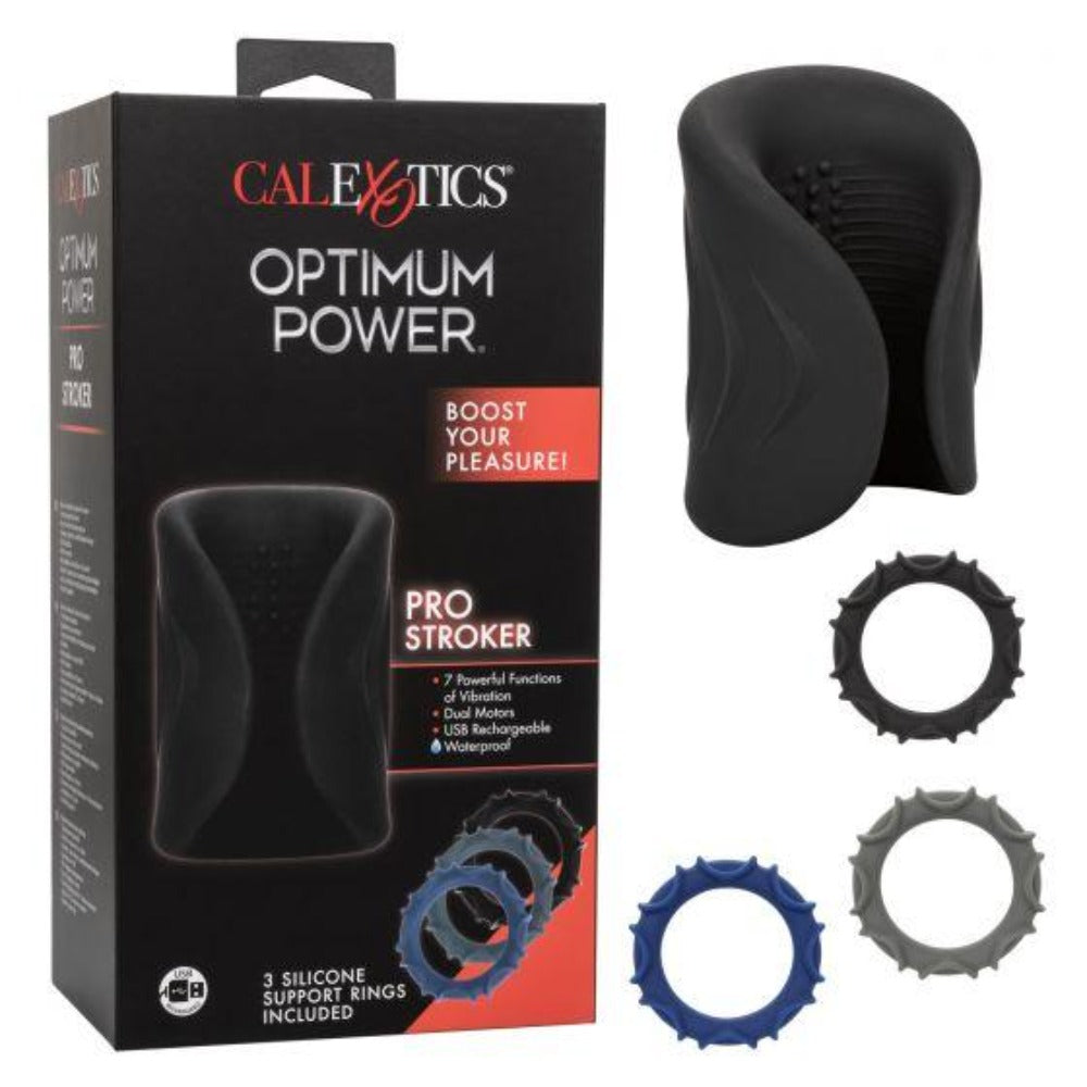 Calexotics Pro Stroker vibrating masturbator with three silicone rings.