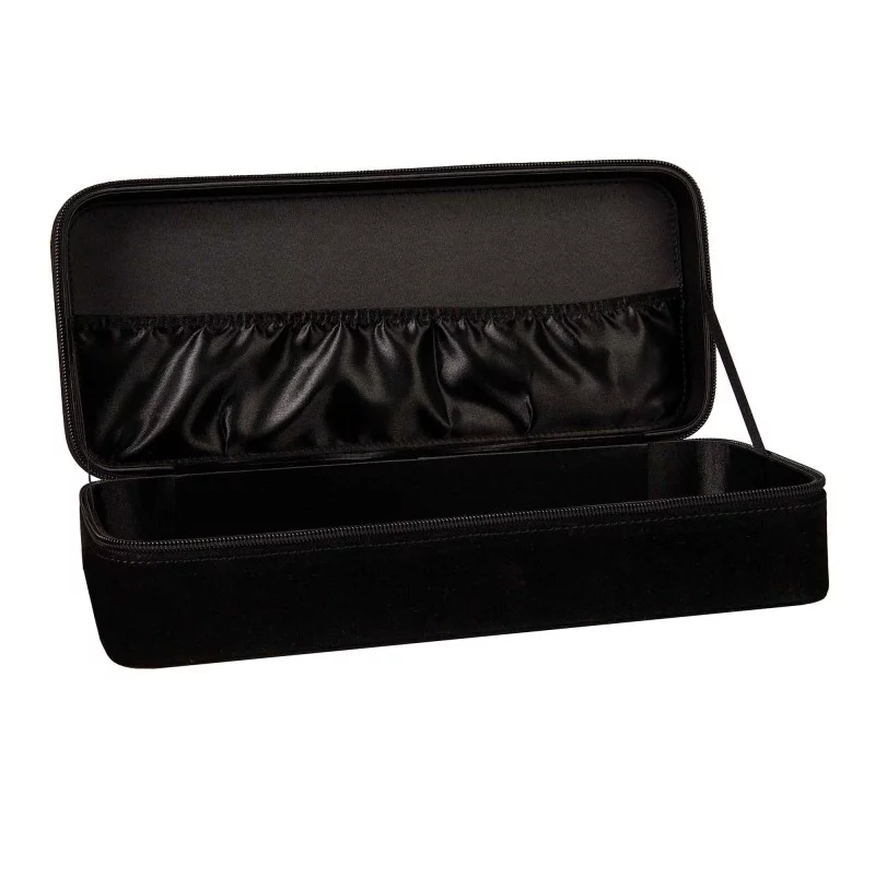 Black velvet storage case with satin interior and digital lock.