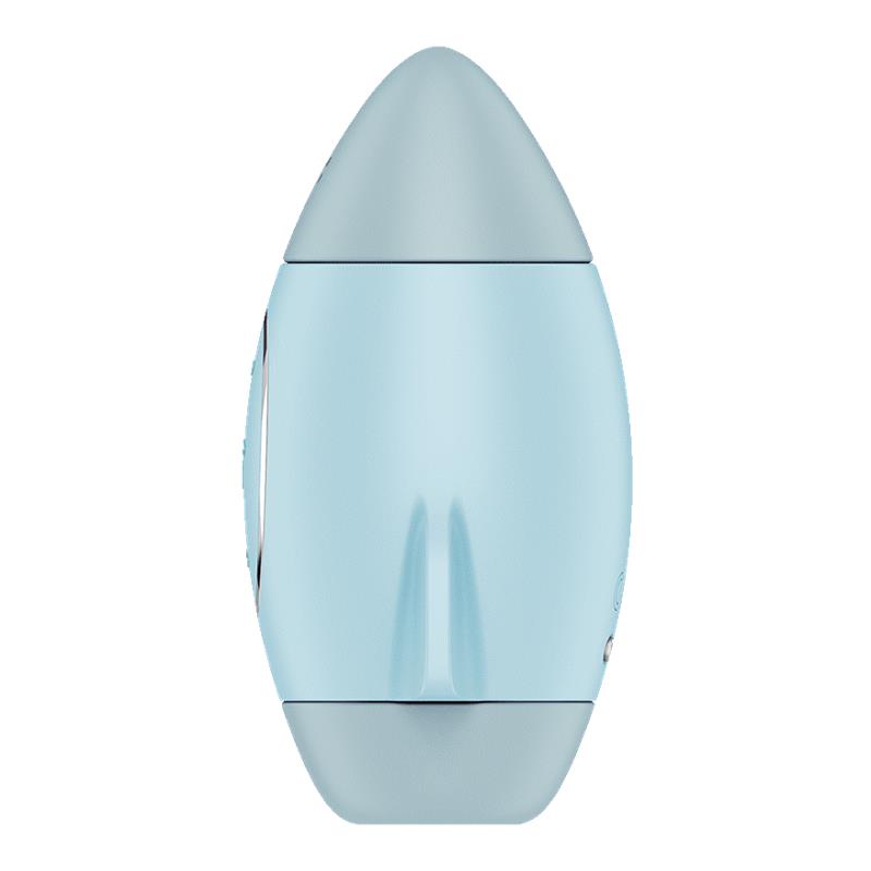 A light blue, egg-shaped vibrator with a pointed top.