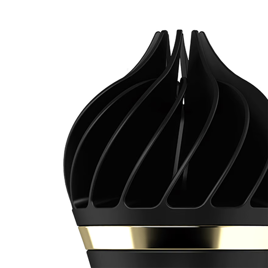 Black rotating clitoral vibrator with gold band.
