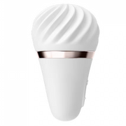 White waterproof clitoral vibrator with a textured head and rose gold band.