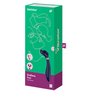 Satisfyer Endless Fun black multi-vibrator with rotating head and three motors.