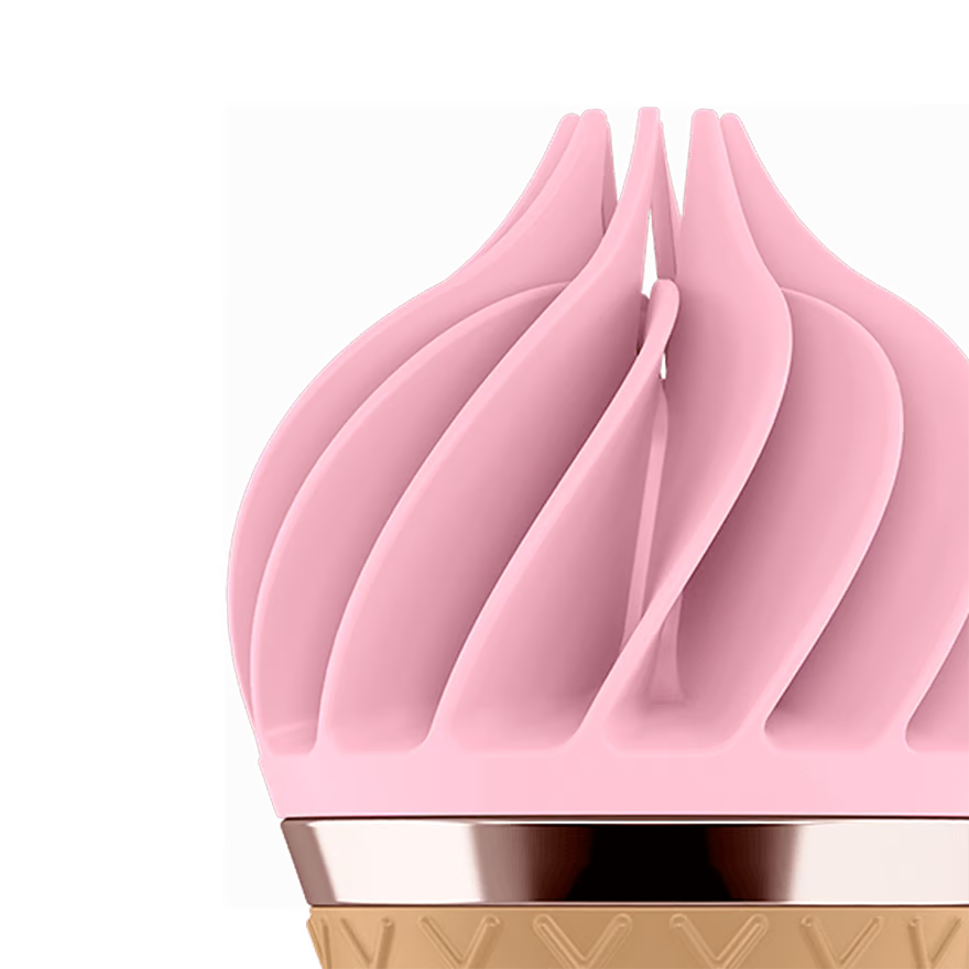 Pink rotating clitoral vibrator with a ribbed texture.