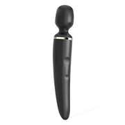 Black wand massager with gold accent and control buttons.
