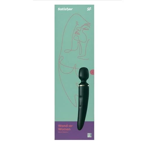 Satisfyer Wand-er Woman XXL massager in black with a minimalist line drawing of a woman.