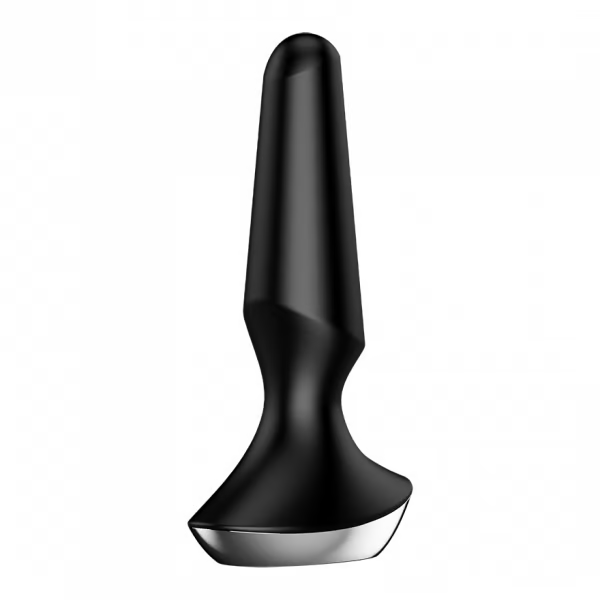App-controlled vibrating anal plug with a conical shape and dual motors.