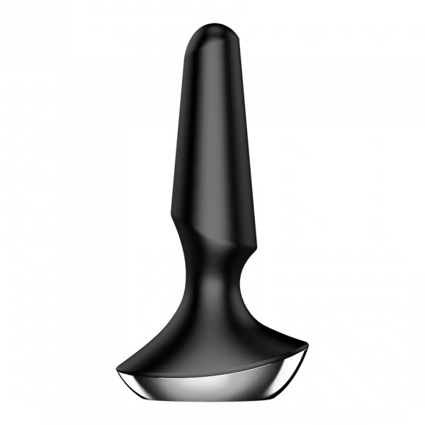 App-controlled vibrating anal plug with a conical shape and dual motors.