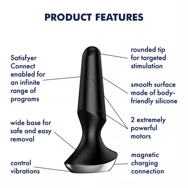 App-controlled vibrating anal plug with dual motors and a rounded tip.