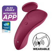 App-controlled magnetic panty vibrator in wine red.