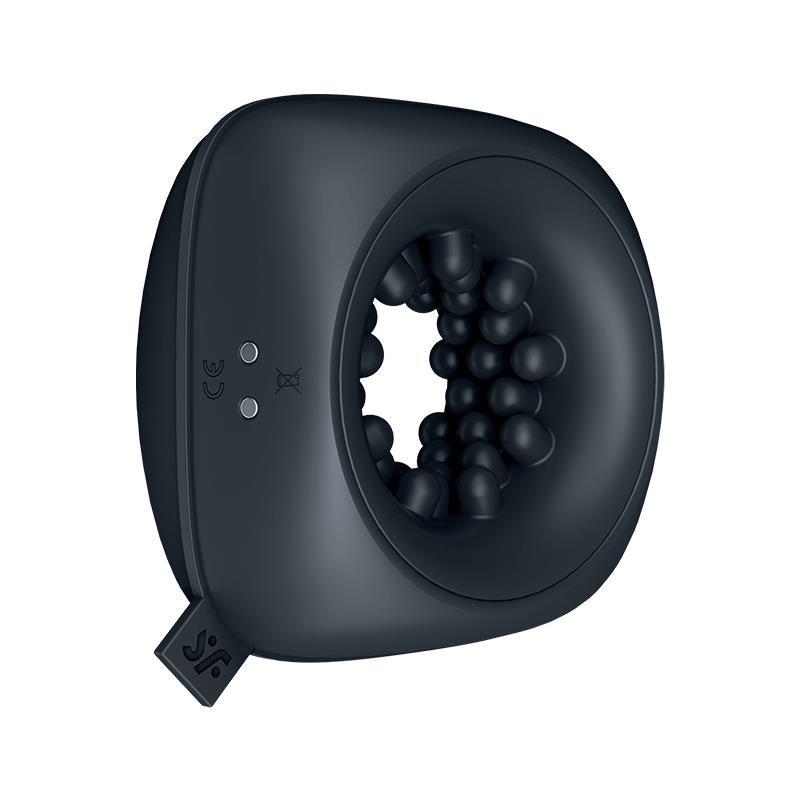 A black vibrating ring stroker with a textured interior.