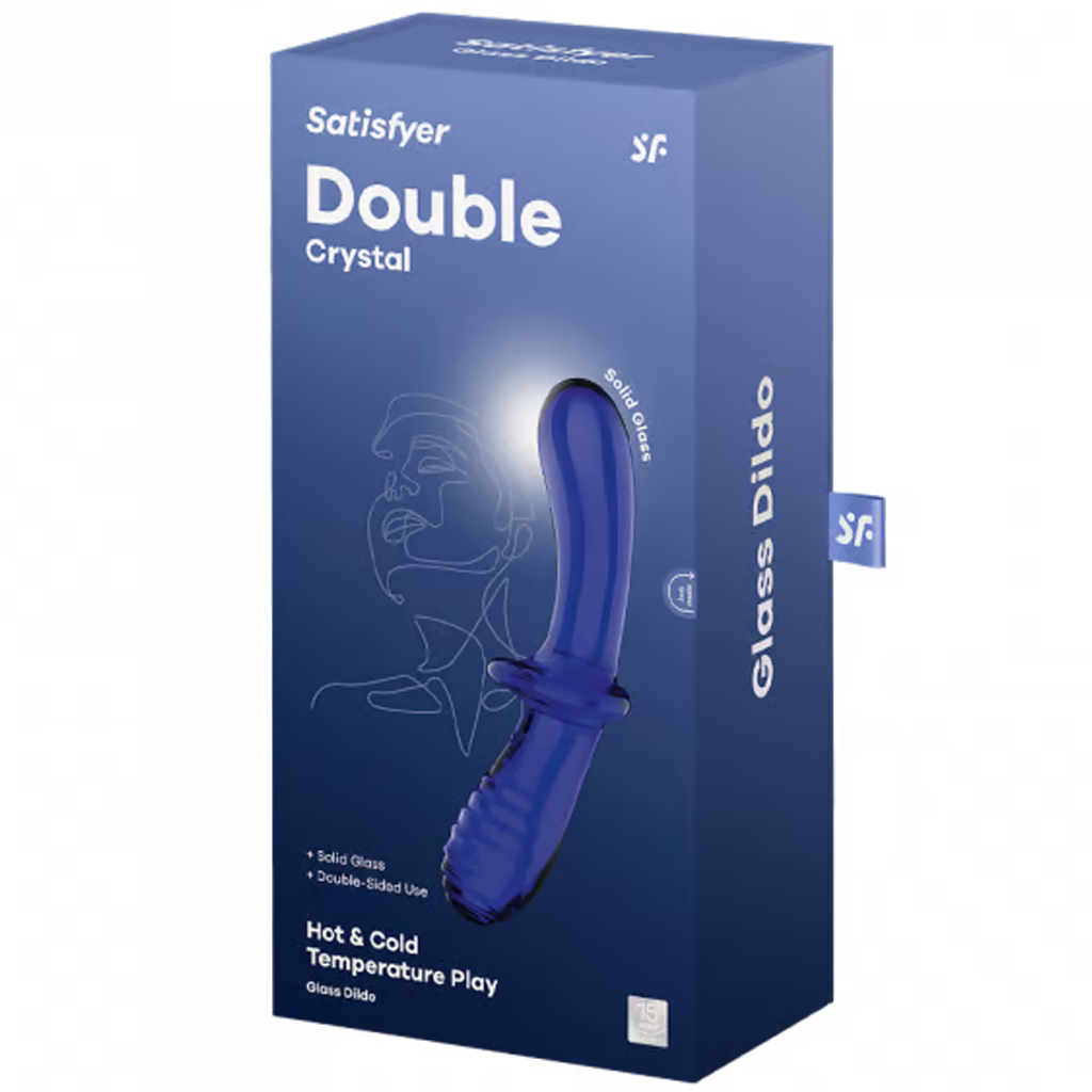 Satisfyer Double Crystal glass dildo for hot and cold temperature play.