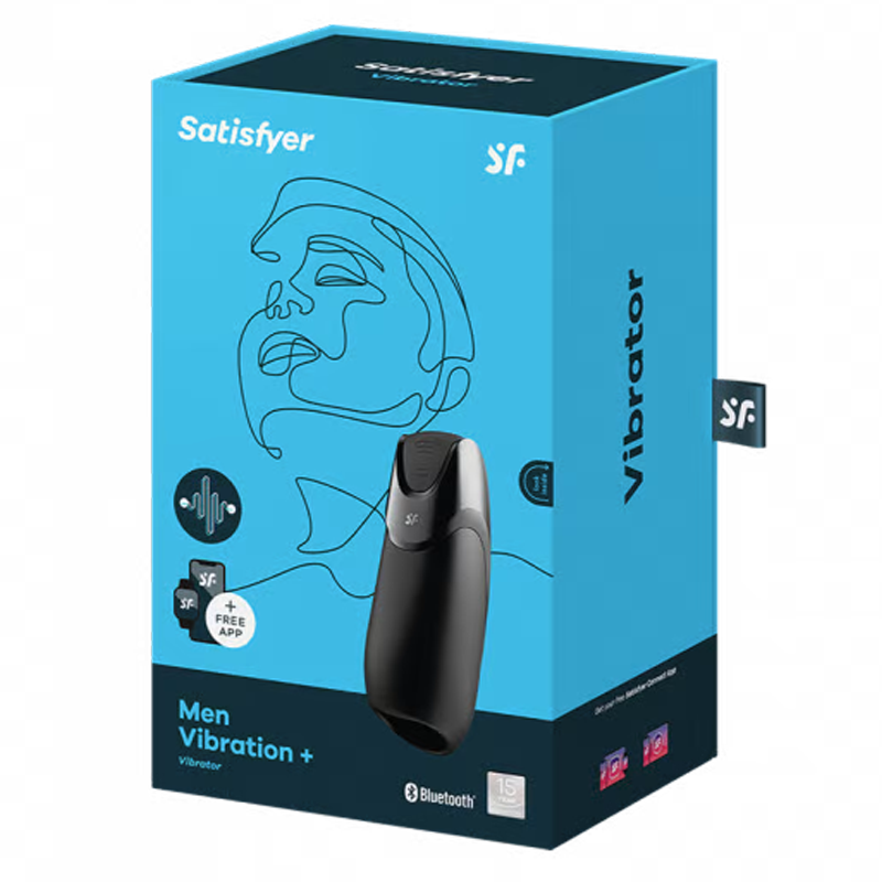 Satisfyer Men Vibration+ app-controlled glans vibrator in black.