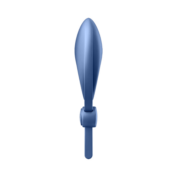 Blue vibrating silicone cock ring with an adjustable loop.