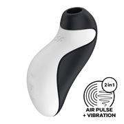 Satisfyer Orca dual air pulse clitoral vibrator in white and black silicone.