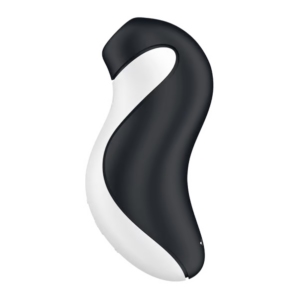 A black and white dual air pulse clitoral vibrator made of silicone.
