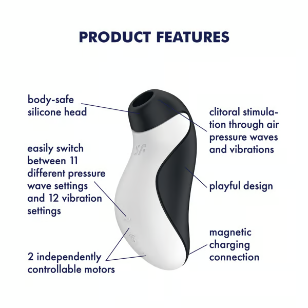 Satisfyer Orca vibrator with body-safe silicone head and playful design.