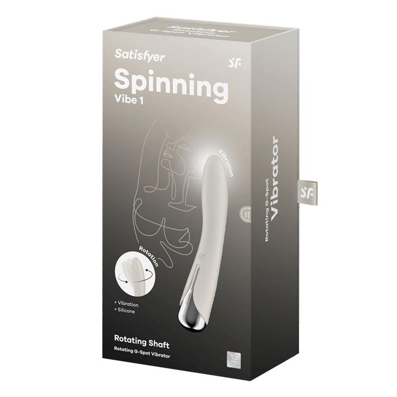 Satisfyer Spinning Vibe 1 rotating G-spot vibrator on its packaging.
