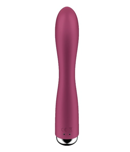 A pink vibrator with a rounded top and a metallic base.