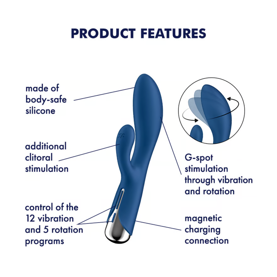 Blue rotating rabbit vibrator with clitoral and G-spot stimulation features.