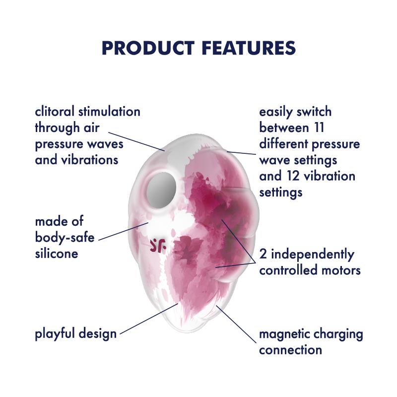 Satisfyer Cloud Dancer vibrator with air pulse technology and silicone body.