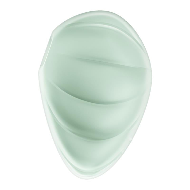 A light green, oval-shaped clitoral vibrator with a ribbed texture.