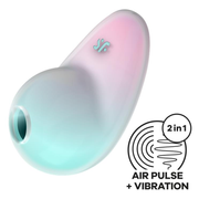 Mint and pink vibrator with air pulse and vibration technology.