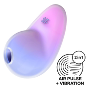 A pink and purple air pulse clitoral vibrator with a "2 in 1 Air Pulse + Vibration" icon.