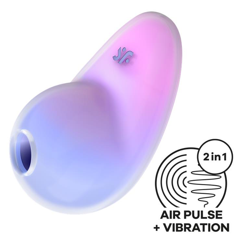 A pink and purple air pulse clitoral vibrator with a "2 in 1 Air Pulse + Vibration" icon.
