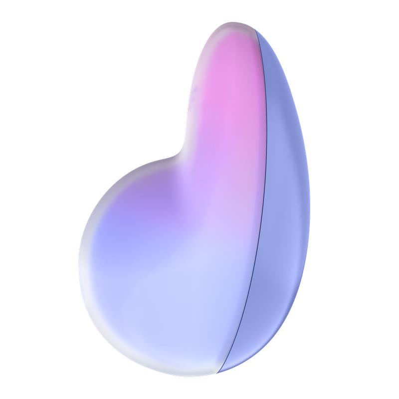A smooth, teardrop-shaped vibrator with pink and purple gradients.