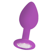 Purple silicone butt plug with a diamond-shaped tip and a flared base.