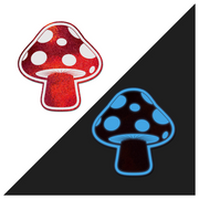 Red and white glow-in-the-dark mushroom nipple pasties.