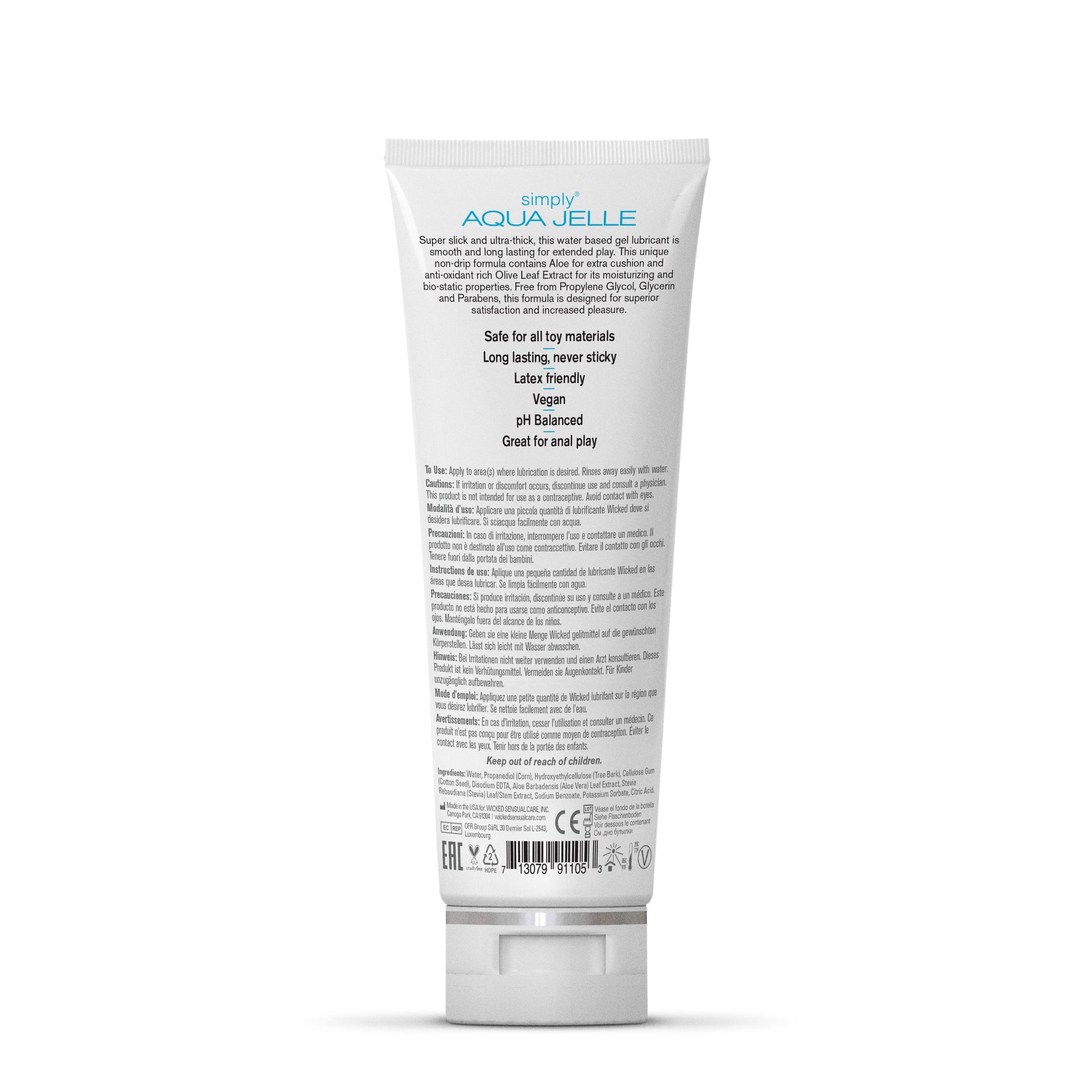 Simply Aqua Jelle water-based lubricant in a white tube.