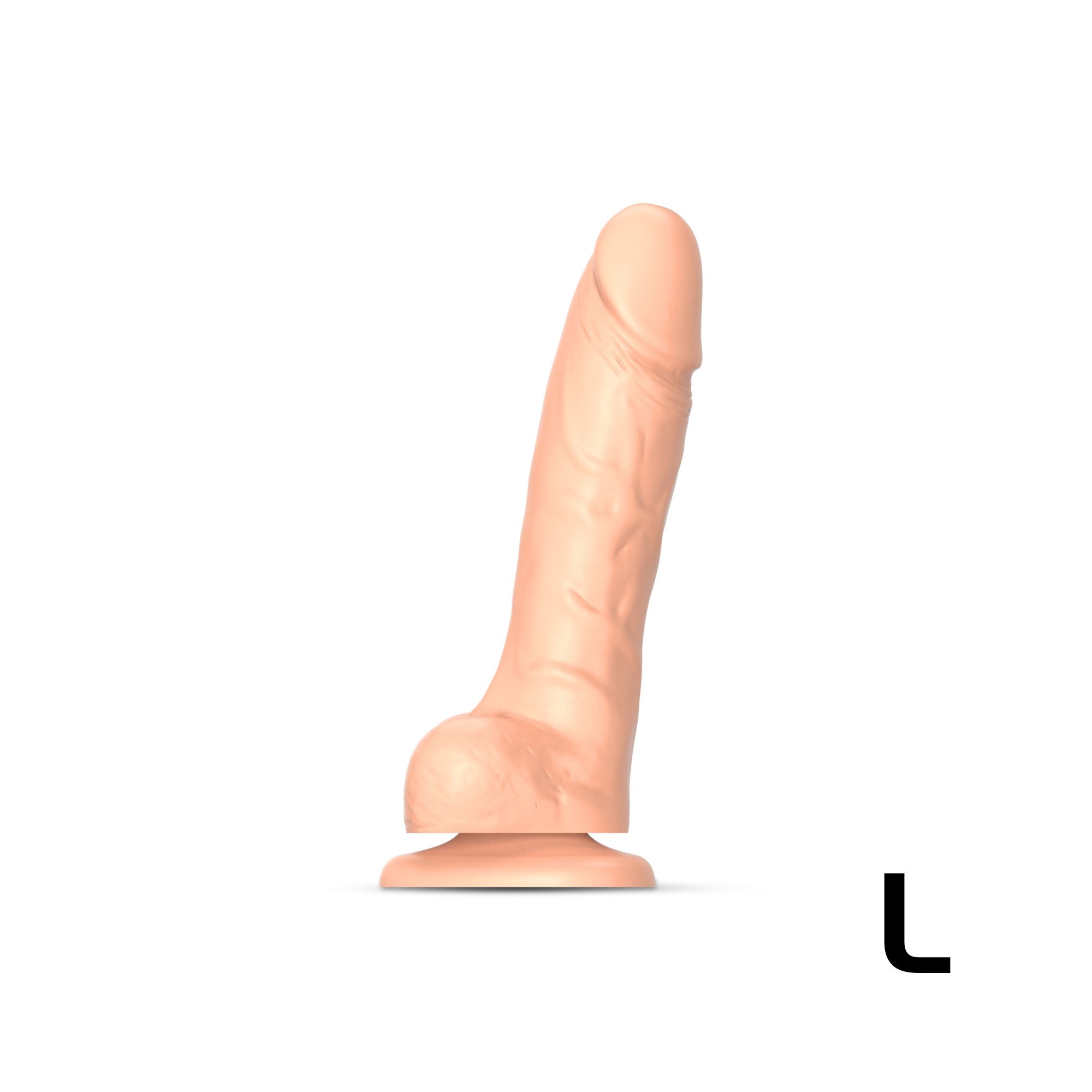 Large vanilla realistic silicone dildo with sliding skin and suction base.