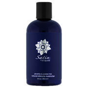 Sliquid Naturals Satin Intimate Moisturizer in a dark blue bottle.