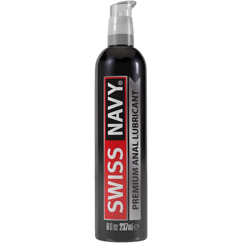 Swiss Navy premium anal lubricant in an 8 oz pump bottle.