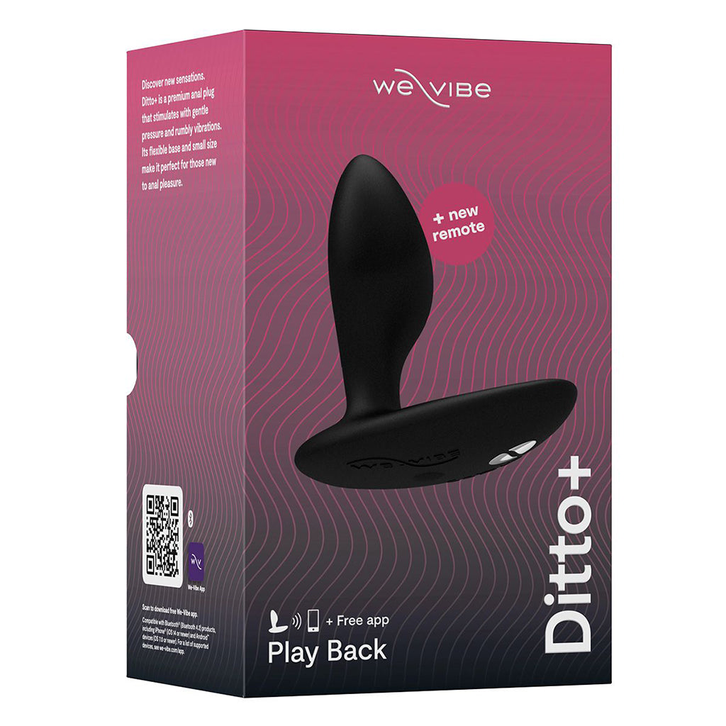 We-Vibe Ditto+ black silicone anal plug with remote and app compatibility.