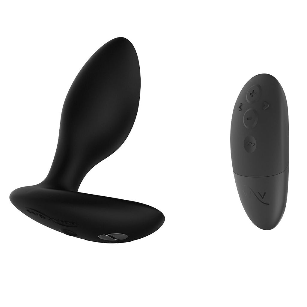 Black silicone anal plug with a remote control.
