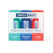 Swiss Navy Essentials Variety Pack with toy cleaner and two lubricants.