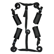 Black bondage restraint kit with four adjustable straps and cuffs.