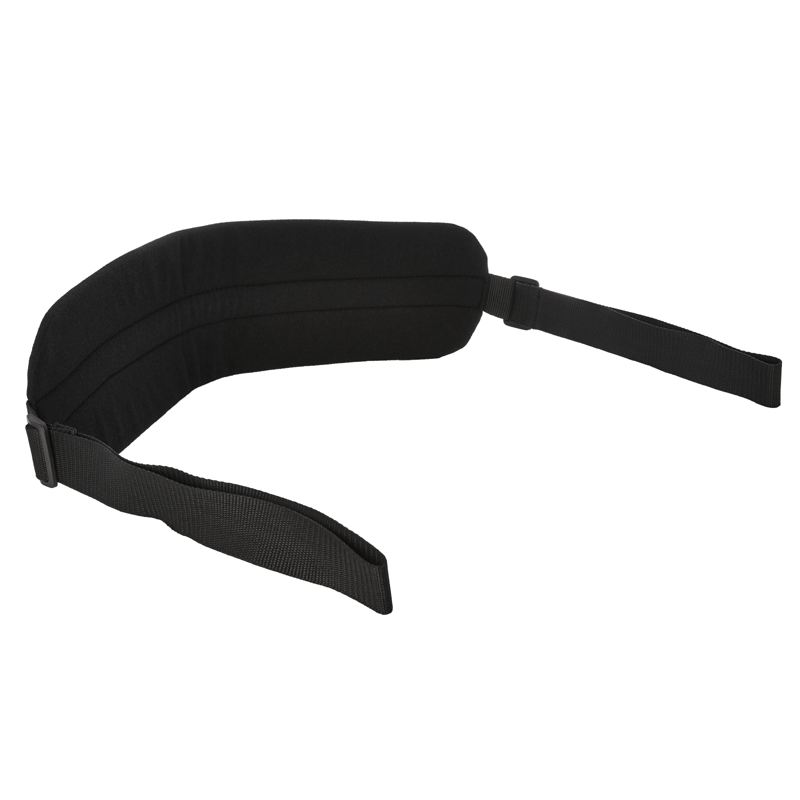 Black padded strap with adjustable webbing for positioning.