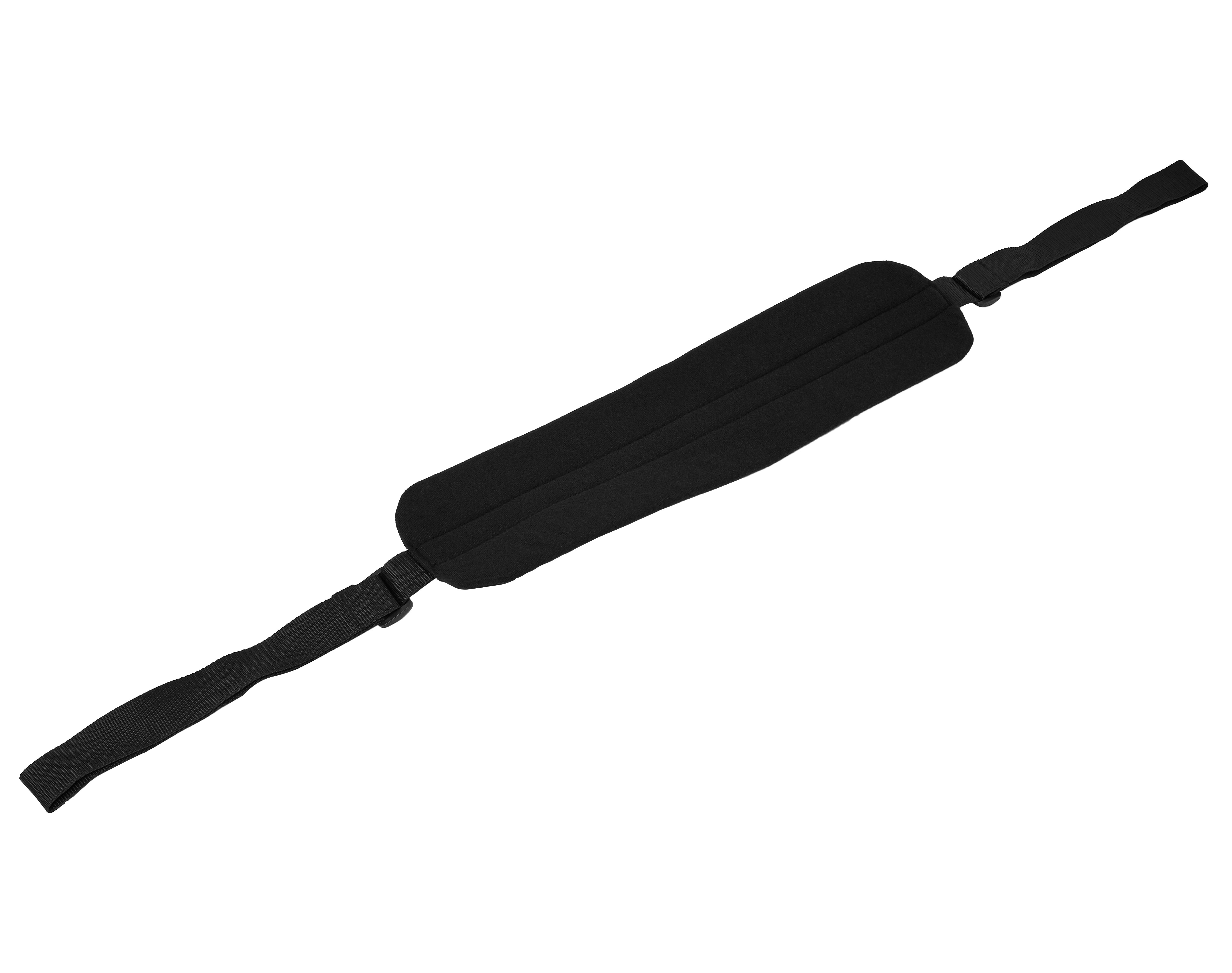 Black padded strap with adjustable buckles.