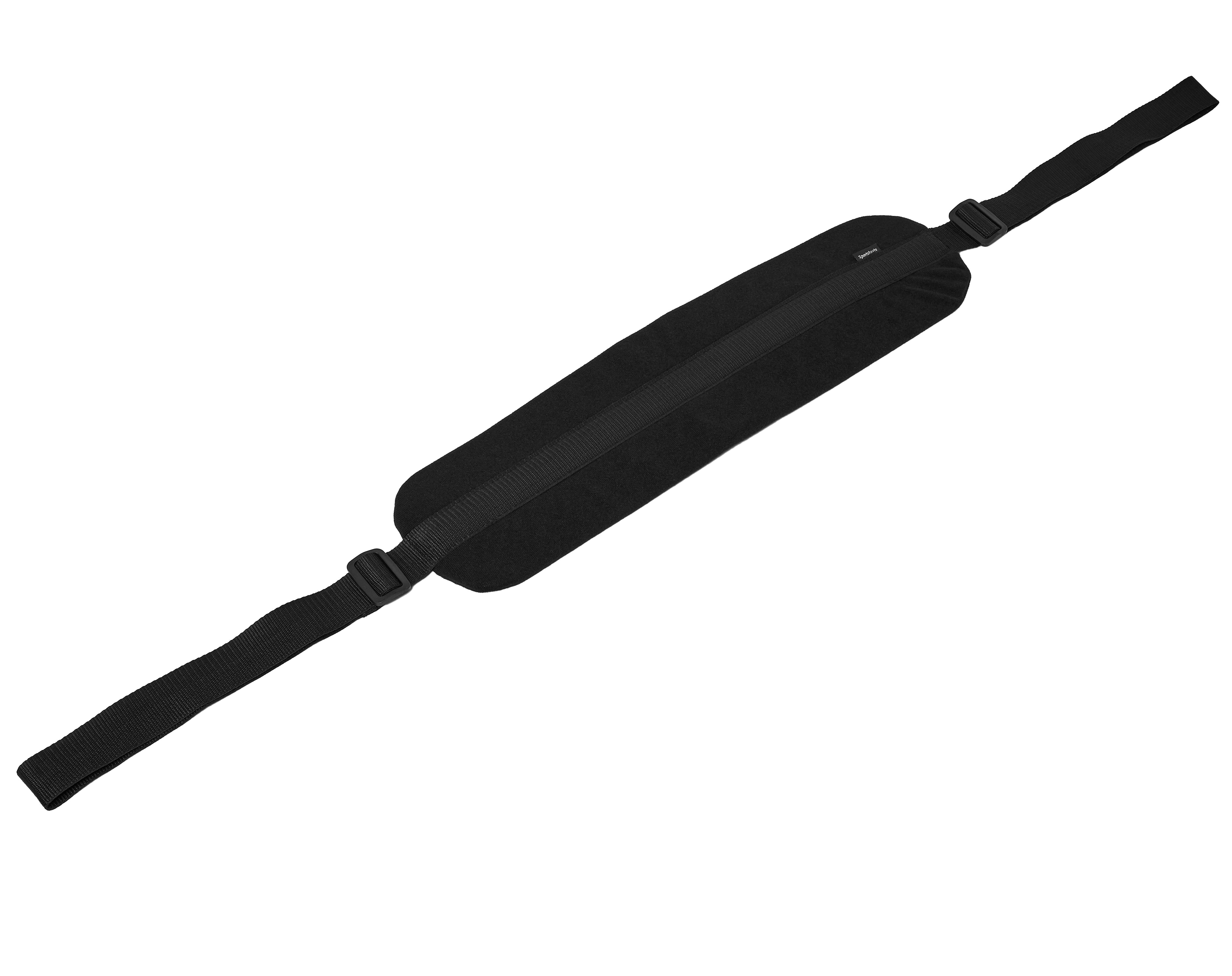 Black adjustable positioning strap with padded section and buckles.