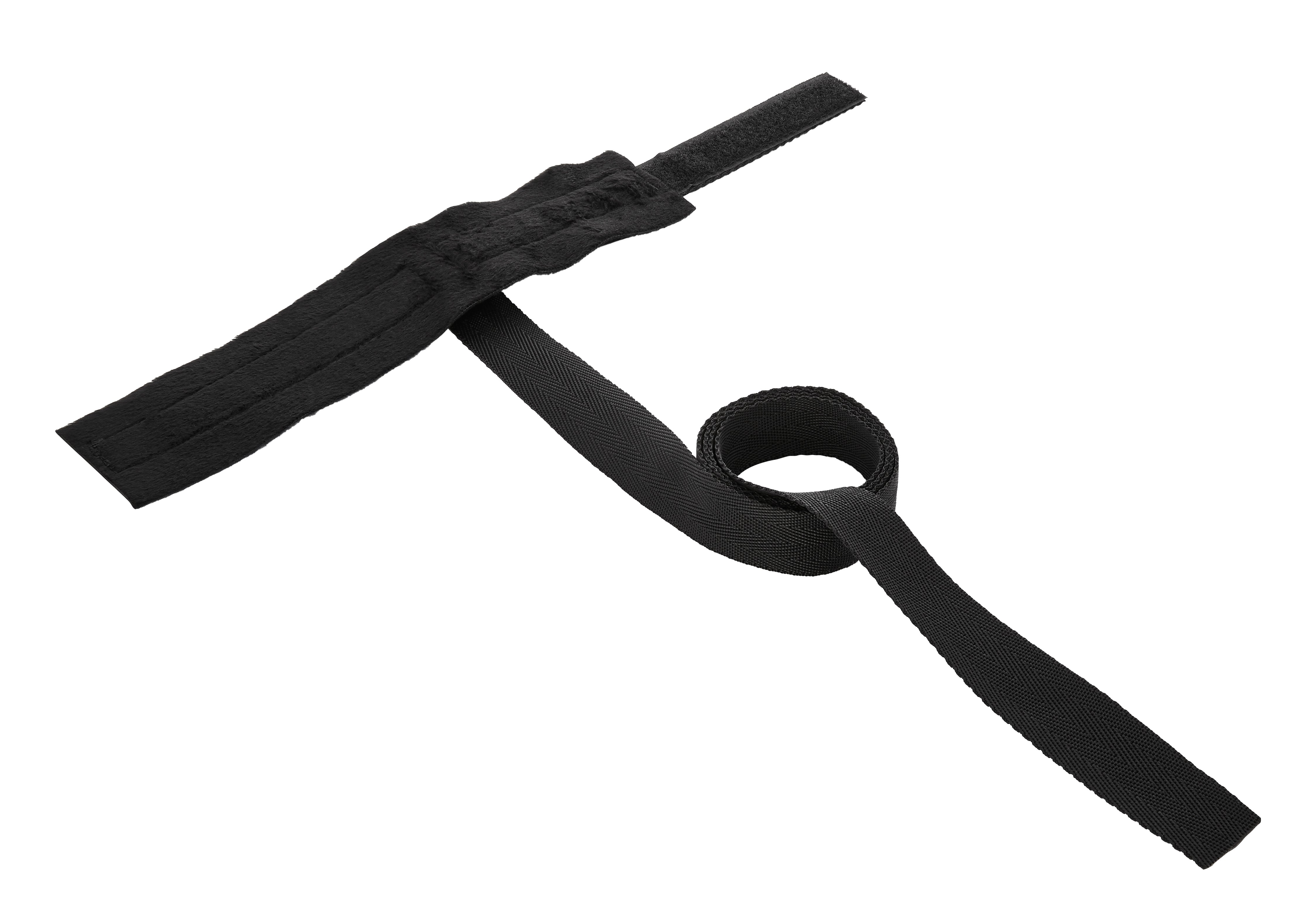 Black adjustable restraint strap with a soft blindfold.
