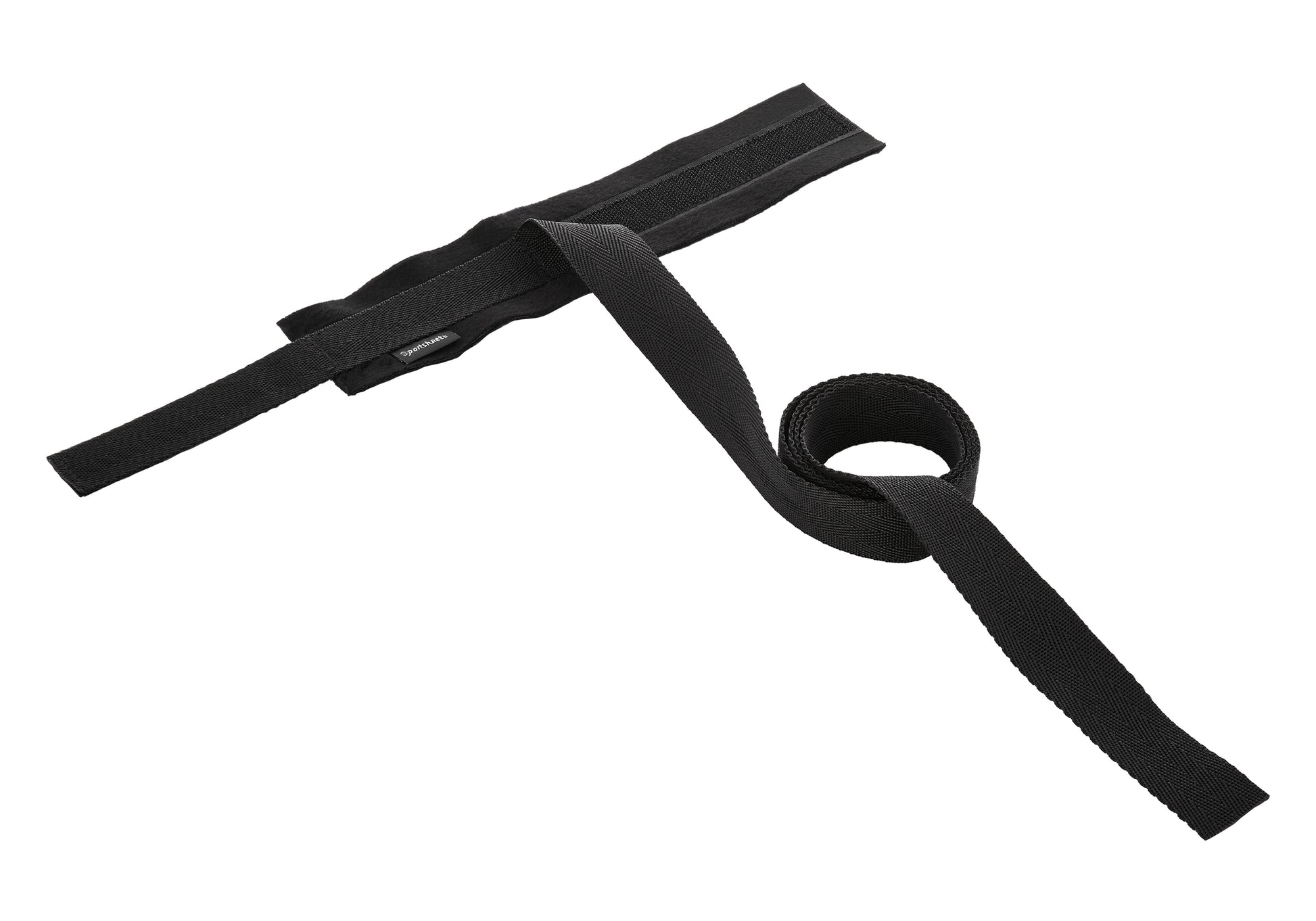Black bondage restraint kit with adjustable cuffs and a blindfold.